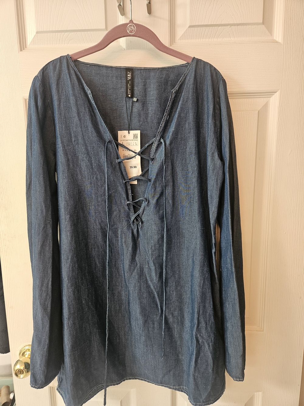 ZARA Dark Blue Denim Lace-Up Women's Tunic, Size M, Never Worn, Runs Small